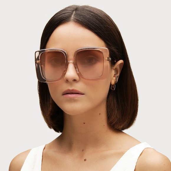 Gucci GG1314S 005 Sunglasses Transparent Sand Brown Gradient Mirrored Oversized main image 11